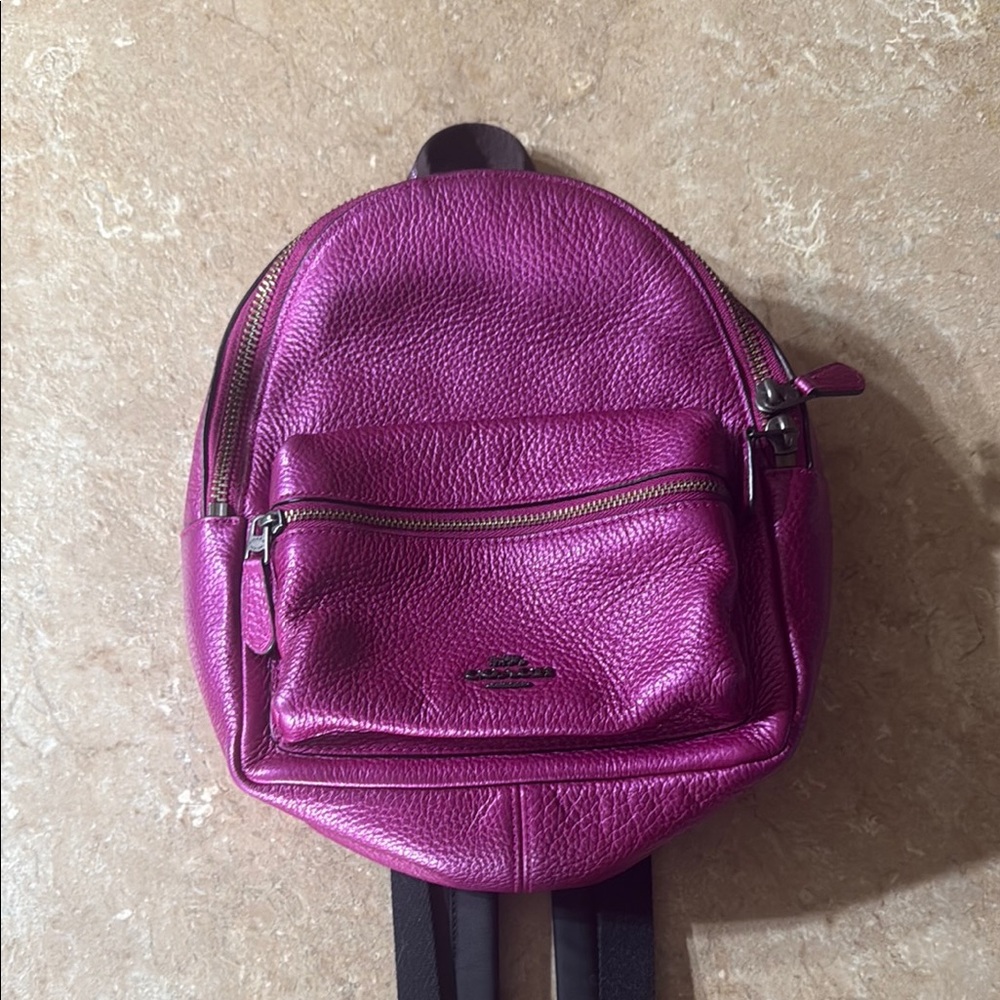 Coach Metallic Magenta Pebbled Leather Mini Backpack